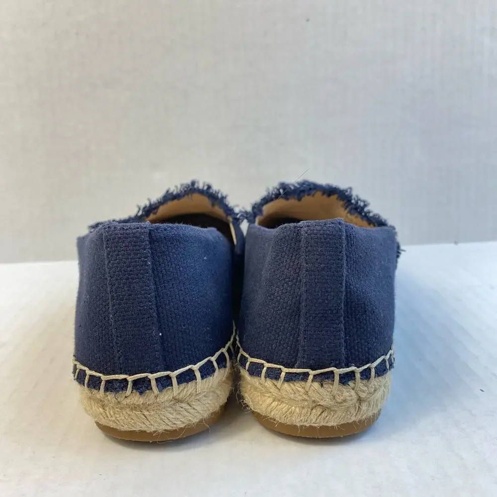 J. MCLAUGHLIN Shoes Espadrille Redding Canvas Flat Loafer Fringe Navy Tan 6.5